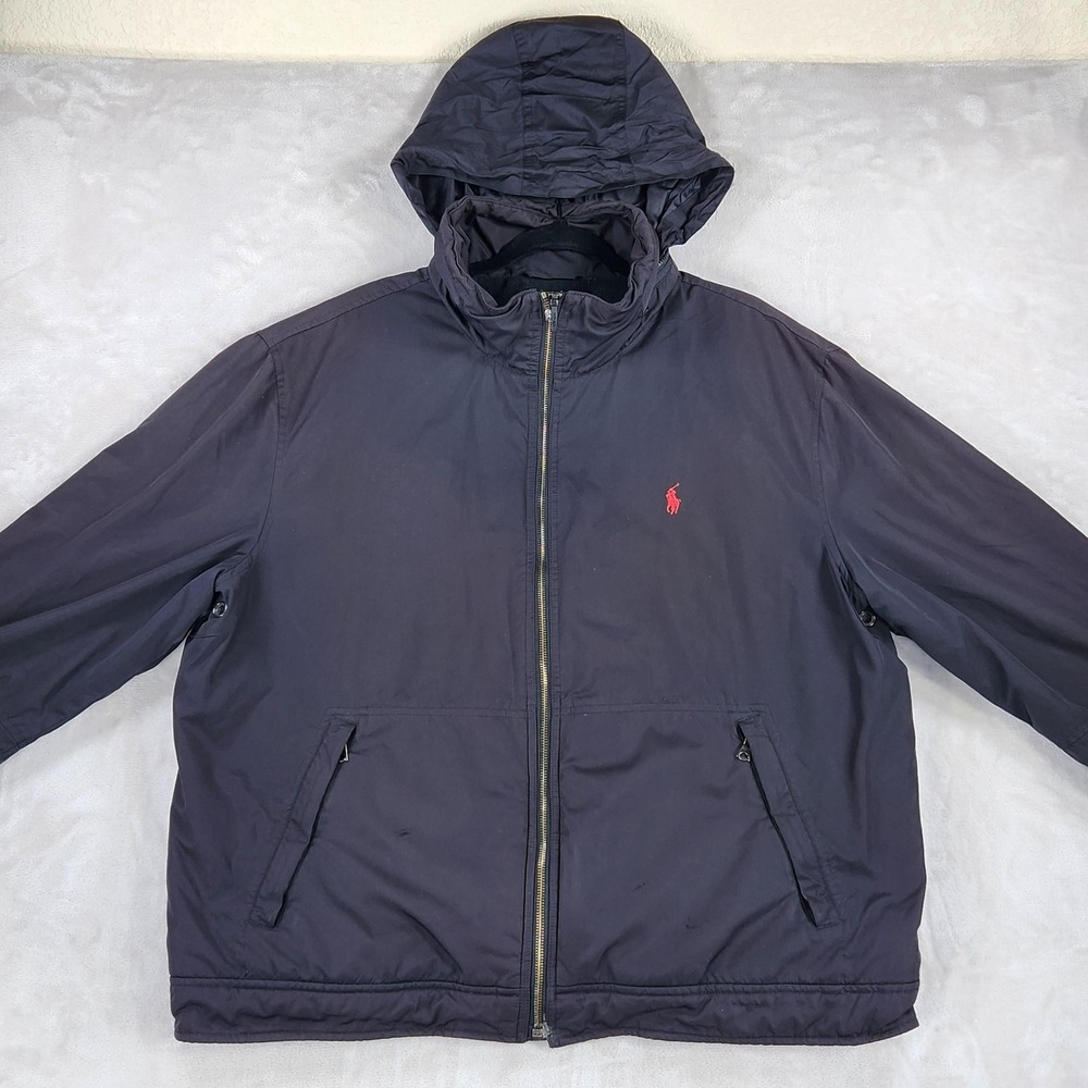 Polo Ralph Lauren Jacket Mens 2XL Navy Hooded Fleece Lined Full Zip Parka Winter